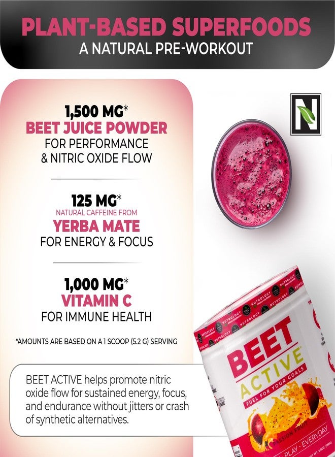 Nutrology Beet Active, Natural Pre-Workout Powder, Supports Energy, Endurance & Nitric Oxide Flow with Beet Powder, Yerba Mate & Electrolytes, Vegan Pre Workout, Passion Fruit Flavor, 30 Servings - Image 5